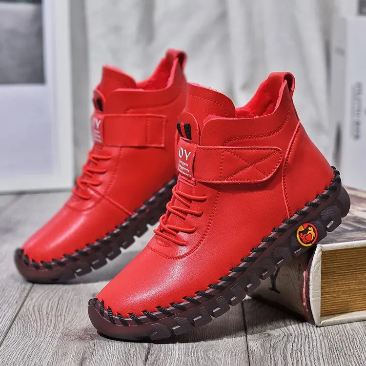 Women’s Fleece-Lined Ankle Boots – Lace-Up Winter Shoes with Adjustable Strap and Flexible Sole