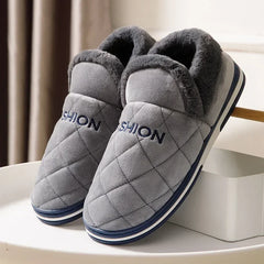 Men’s Quilted Winter Slippers – Warm Closed-Toe House Shoes with Plush Collar and Supportive Sole