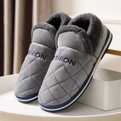 Men’s Quilted Winter Slippers – Warm Closed-Toe House Shoes with Plush Collar and Supportive Sole