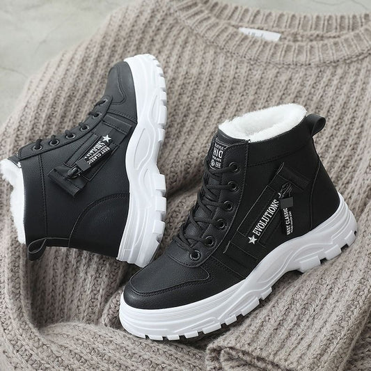 Women’s High-Top Platform Sneakers – Lace-Up Ankle Trainers with Chunky Tread Sole and Panelled Design