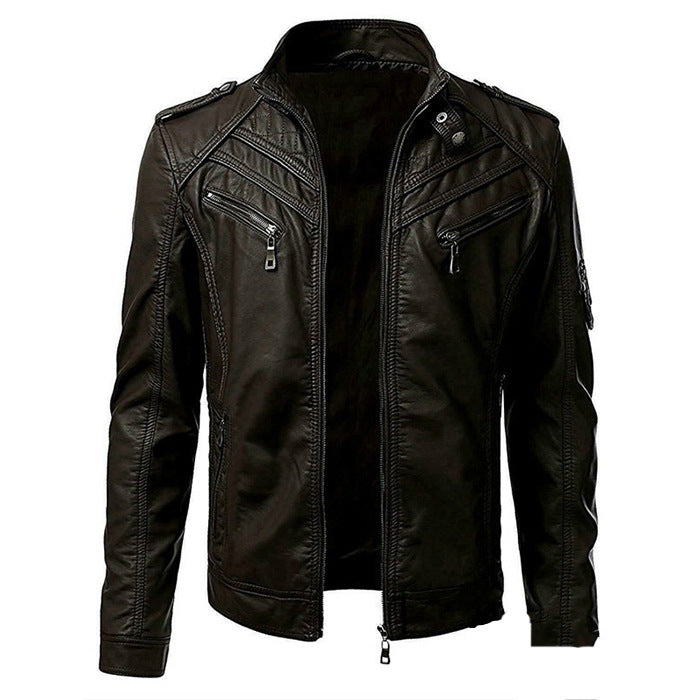 Men’s Multi-Zip Leather Biker Jacket – Structured Winter Layer for Urban Styling