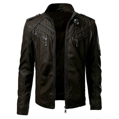 Men’s Multi-Zip Leather Biker Jacket – Structured Winter Layer for Urban Styling