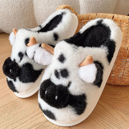 Women’s Plush Cow Slippers – Cosy Closed-Toe House Shoes with Playful Animal Design