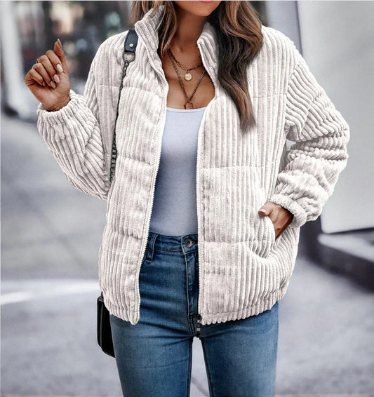 Women’s Ribbed Corduroy Jacket – Relaxed Zip-Up Layer for Casual Winter Styling