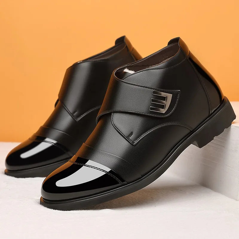 Men’s Fleece-Lined Winter Ankle Boots – Warm Hook-and-Loop Smart Casual Outdoor Shoes