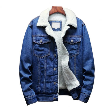Men’s Sherpa-Lined Denim Winter Jacket – Thick Fleece-Lined Button-Up Trucker Jacket with Chest Pockets