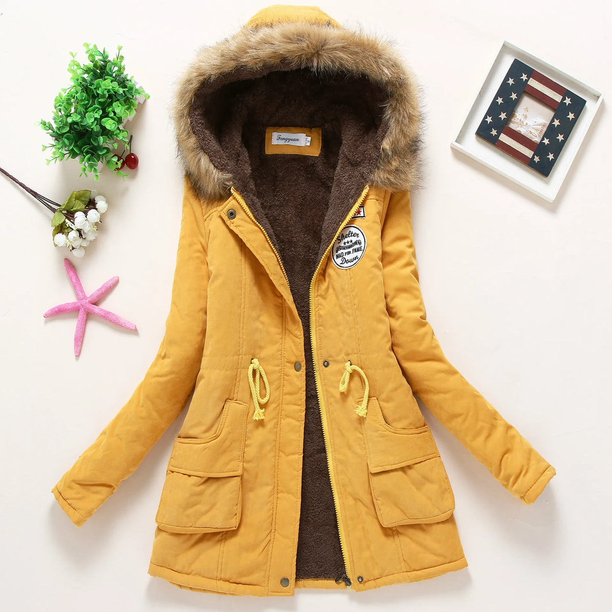 Women’s Faux-Fur Hooded Winter Parka – Fleece-Lined Drawstring Jacket for Warm Everyday Cold-Weather Wear