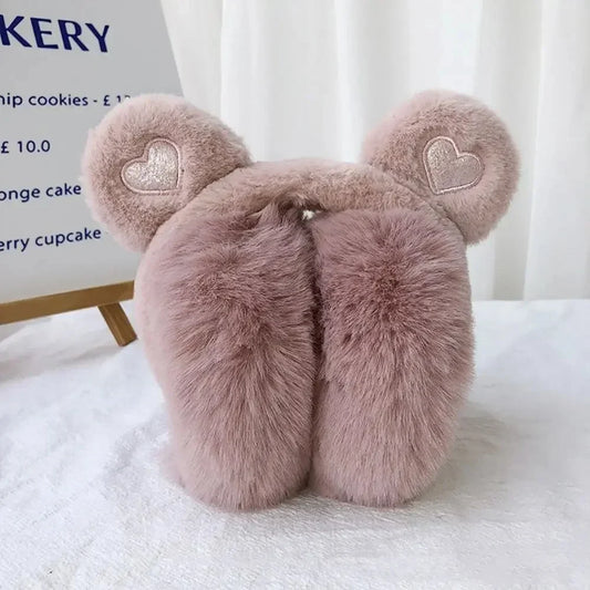 Women’s Bear Ear Winter Earmuffs – Plush Foldable Cold-Weather Ear Warmers for Outdoor Wear and Gifting