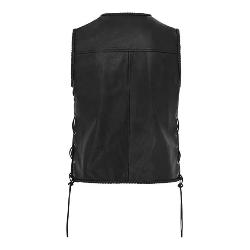 Men’s Vintage Sleeveless Vest – V-Neck Lace-Up Layer with Metal Clasp Fastening for Casual Everyday Wear