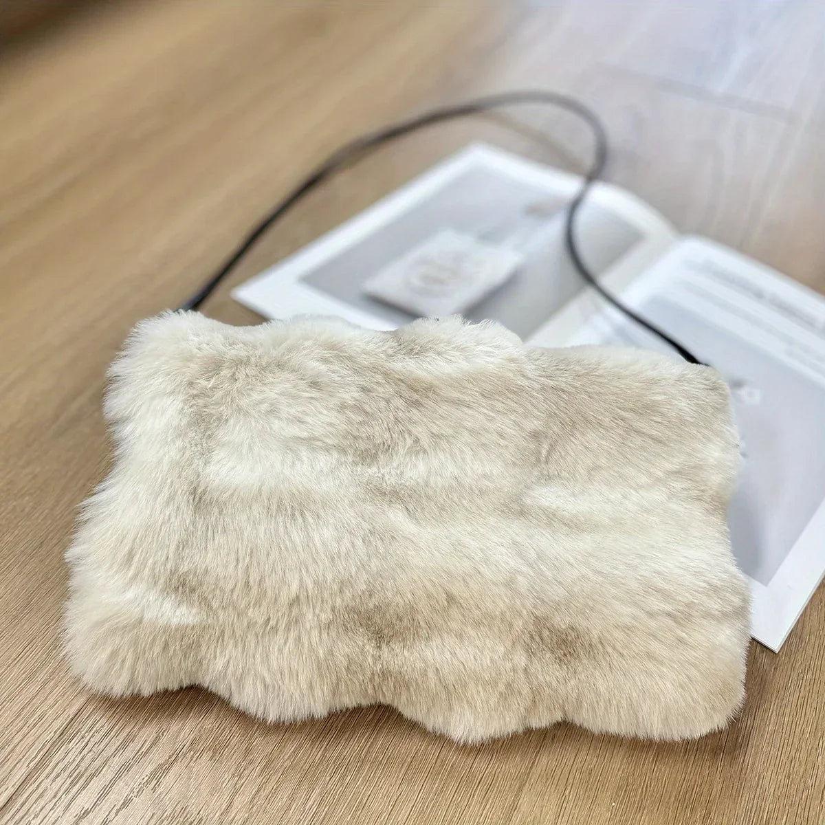 Women’s Plush Faux-Fur Hand Warmer Muff – Thick Winter Hand-Warming Tube with Shoulder Strap