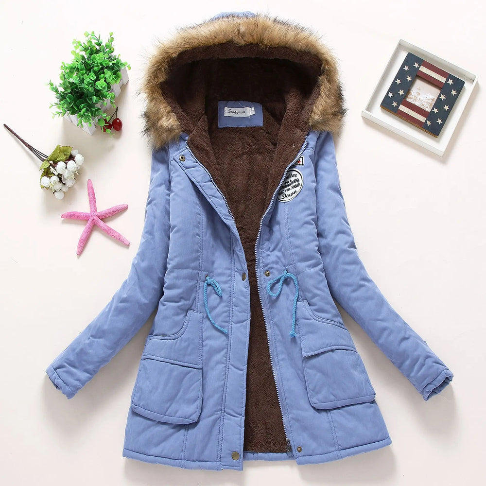 Women’s Faux-Fur Hooded Winter Parka – Fleece-Lined Drawstring Jacket for Warm Everyday Cold-Weather Wear