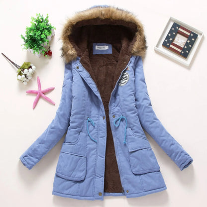 Women’s Faux-Fur Hooded Winter Parka – Fleece-Lined Drawstring Jacket for Warm Everyday Cold-Weather Wear