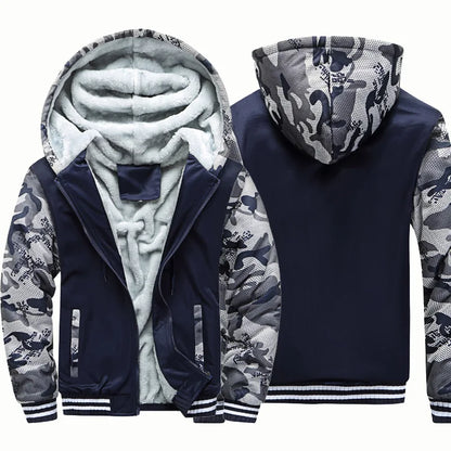 Men’s Plush Hooded Fleece Jacket – Thick Zip-Up Winter Layer with Ribbed Cuffs