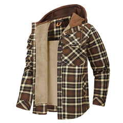 Men’s Hooded Fleece-Lined Plaid Shirt Jacket – Warm Button-Up Winter Overshirt