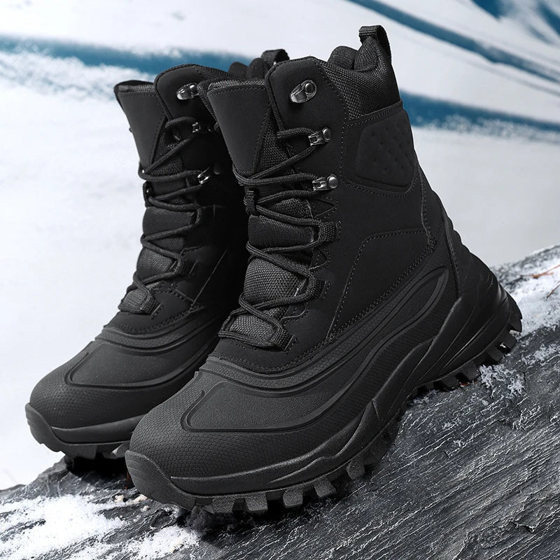 Men’s Fleece-Lined High-Top Snow Boots – Water-Resistant Lace-Up Winter Hiking Boots with Anti-Slip Lug Sole