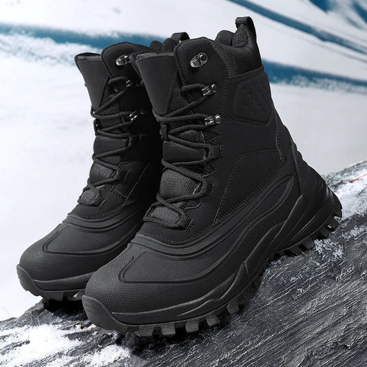 Men’s Fleece-Lined High-Top Snow Boots – Water-Resistant Lace-Up Winter Hiking Boots with Anti-Slip Lug Sole