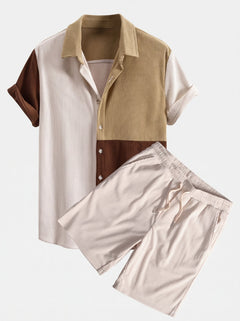 Men’s Ribbed Corduroy Shirt and Shorts Set – Regular Fit Summer Co-Ord