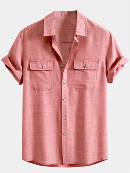 Men’s Textured Pocket Shirt Co-Ord – Linen Blend Straight-Leg Trousers for Summer Smart Casual Wear