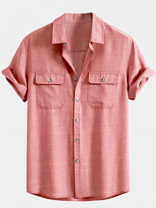 Men’s Textured Pocket Shirt Co-Ord – Linen Blend Straight-Leg Trousers for Summer Smart Casual Wear