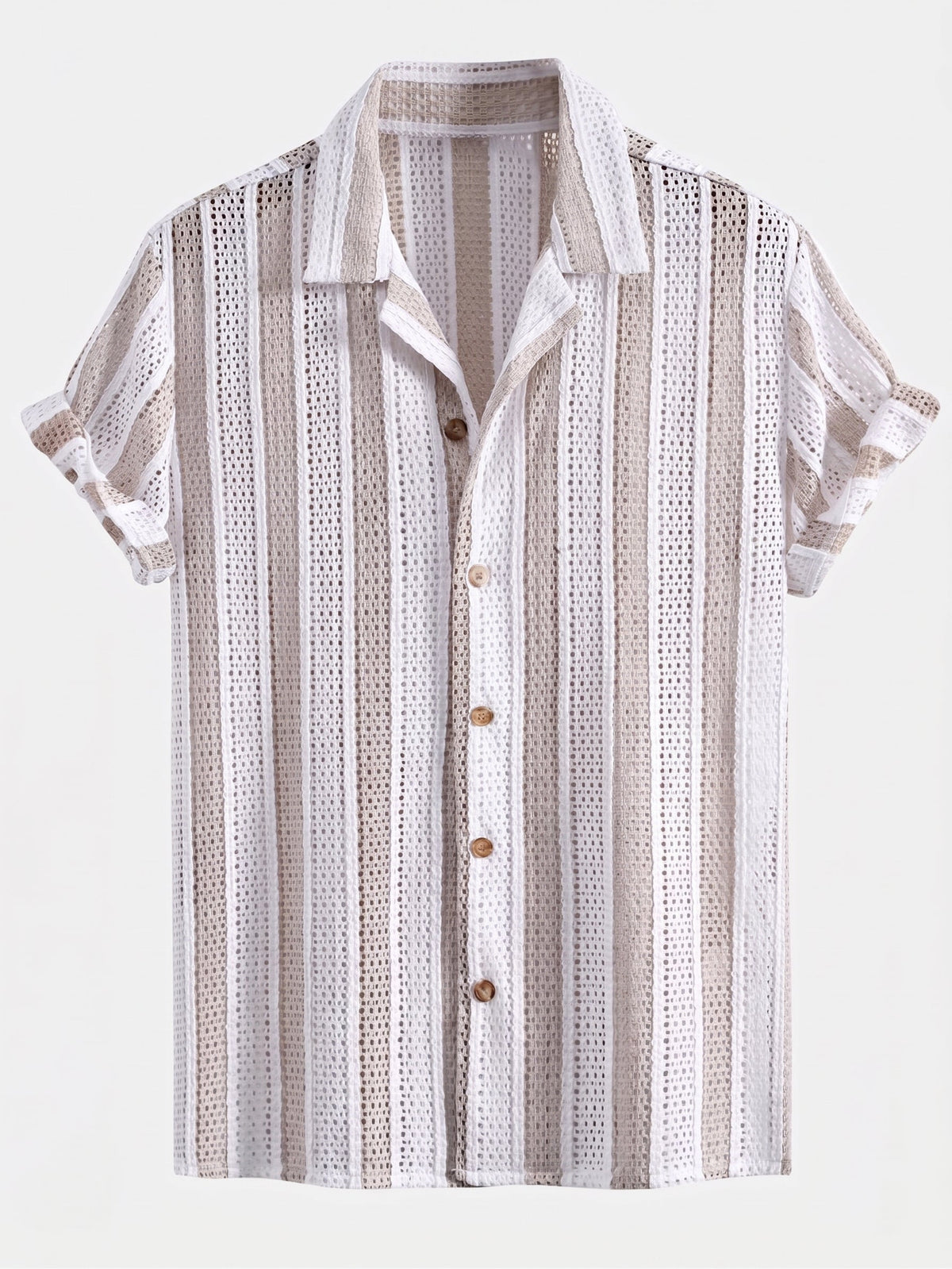 Men’s Mesh Cuban Shirt Set – Linen Blend Drawstring Shorts for Summer Resort Wear