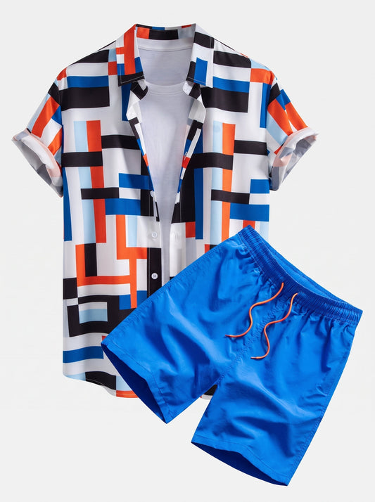 Men’s Printed Shirt and Swim Shorts Co-Ord – Summer Beach Set for Holiday Wear