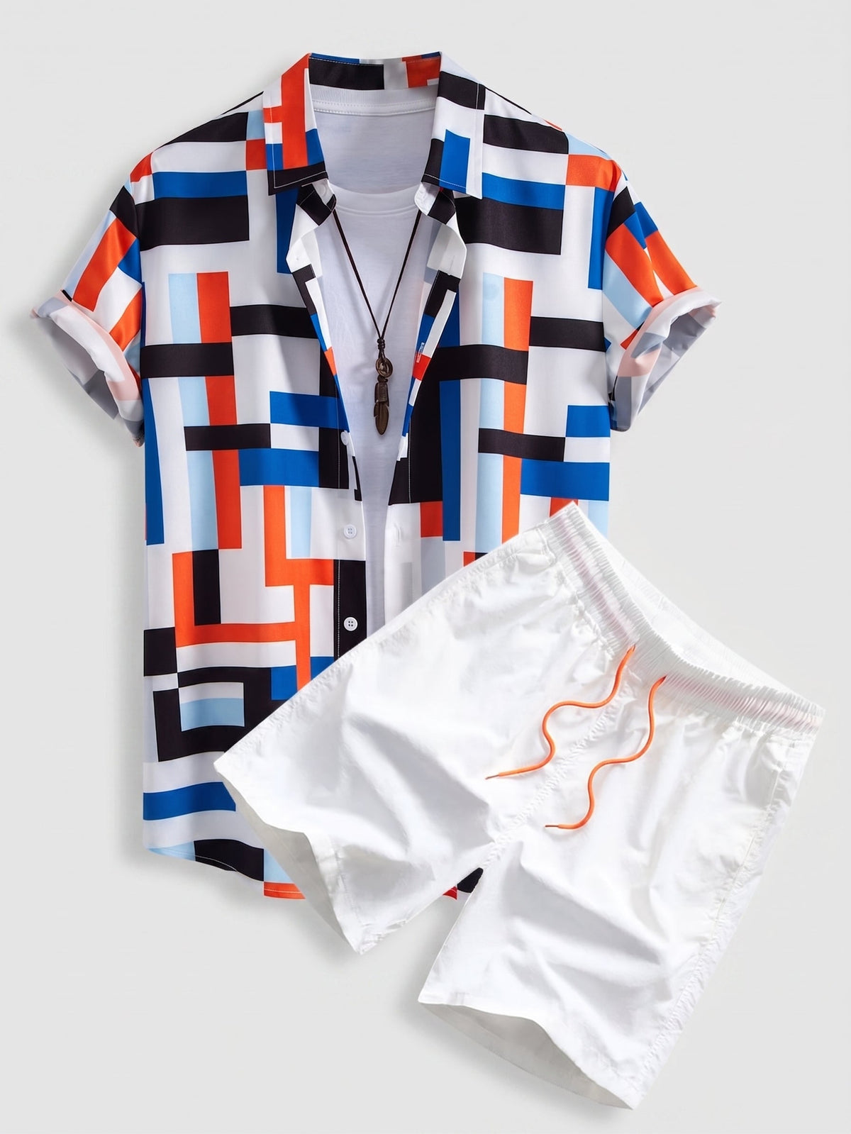 Men’s Printed Shirt and Swim Shorts Co-Ord – Summer Beach Set for Holiday Wear