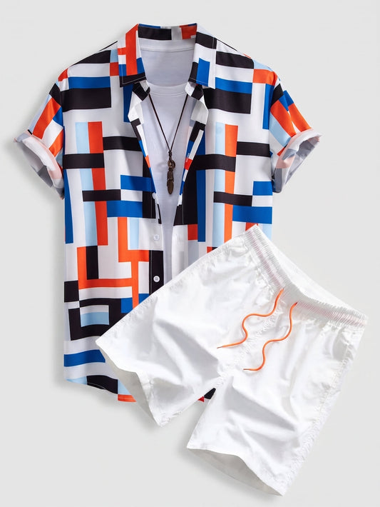 Men’s Printed Shirt and Swim Shorts Co-Ord – Summer Beach Set for Holiday Wear