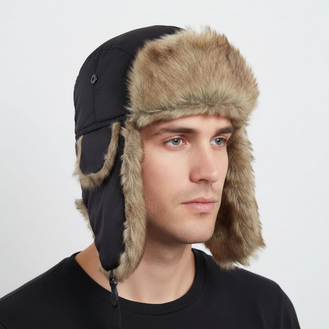 Men’s Faux-Fur Trapper Hat – Wind-Resistant Ear-Flap Winter Cap with Adjustable Fit
