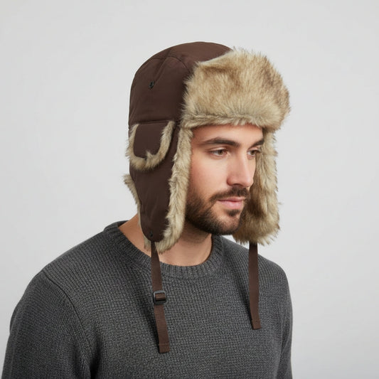 Men’s Faux-Fur Trapper Hat – Wind-Resistant Ear-Flap Winter Cap with Adjustable Fit