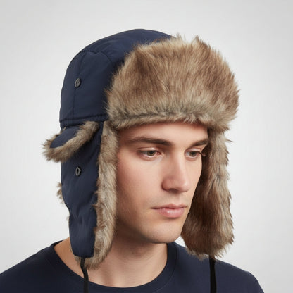 Men’s Faux-Fur Trapper Hat – Wind-Resistant Ear-Flap Winter Cap with Adjustable Fit