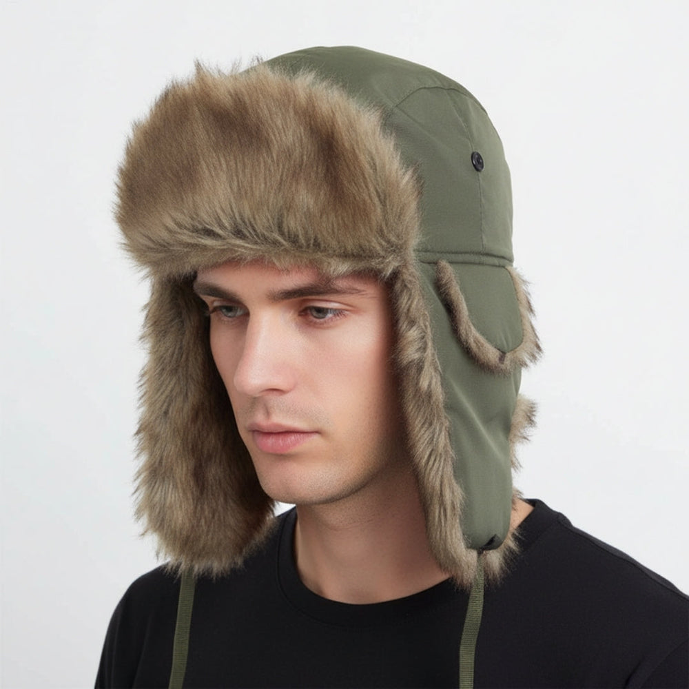 Men’s Faux-Fur Trapper Hat – Wind-Resistant Ear-Flap Winter Cap with Adjustable Fit