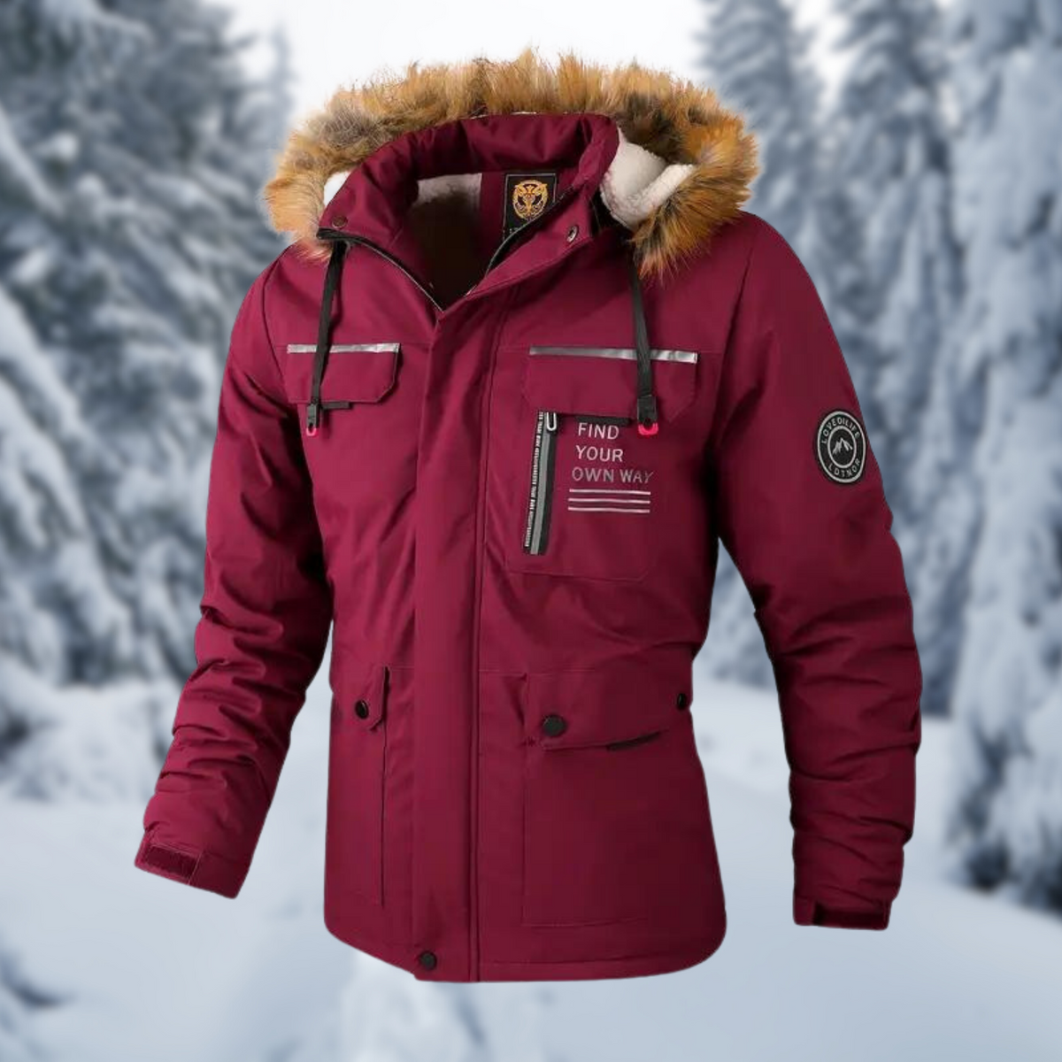 Men’s Faux-Fur Hooded Winter Parka – Warm Utility Jacket for Outdoor Cold-Weather Wear