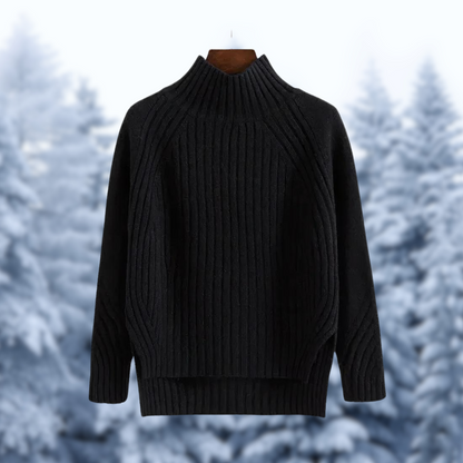 Women’s Ribbed High-Neck Knit Sweater – Relaxed Textured Winter Layer for Everyday Comfort