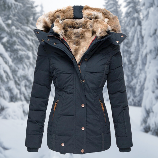 Women’s Faux-Fur Lined Hooded Winter Jacket – Warm Fitted Layer for Everyday Cold-Weather Wear