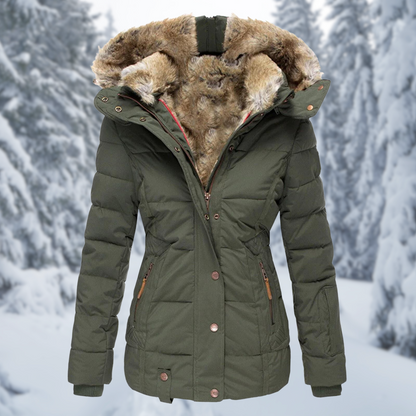 Women’s Faux-Fur Lined Hooded Winter Jacket – Warm Fitted Layer for Everyday Cold-Weather Wear