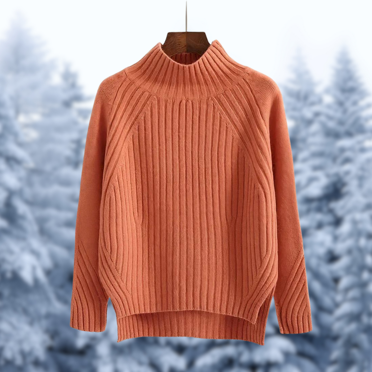 Women’s Ribbed High-Neck Knit Sweater – Relaxed Textured Winter Layer for Everyday Comfort