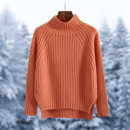 Women’s Ribbed High-Neck Knit Sweater – Relaxed Textured Winter Layer for Everyday Comfort