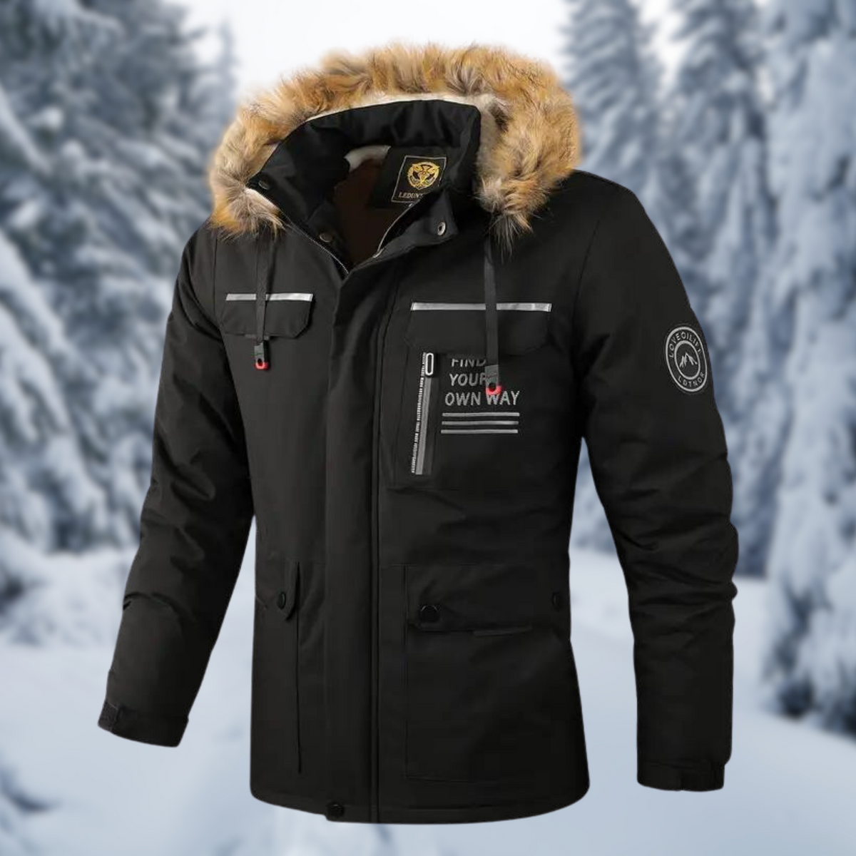 Men’s Faux-Fur Hooded Winter Parka – Warm Utility Jacket for Outdoor Cold-Weather Wear