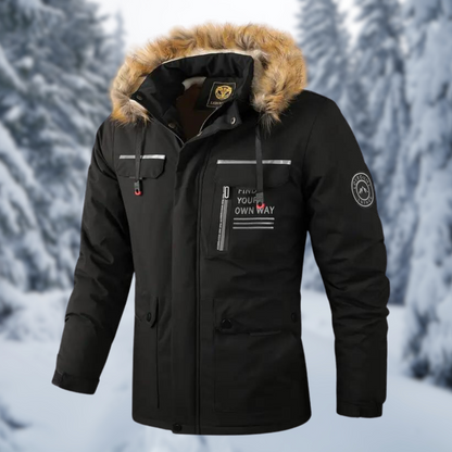 Men’s Faux-Fur Hooded Winter Parka – Warm Utility Jacket for Outdoor Cold-Weather Wear