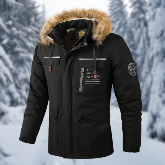 Men’s Faux-Fur Hooded Winter Parka – Warm Utility Jacket for Outdoor Cold-Weather Wear