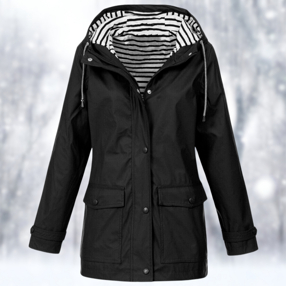 Women’s Raincoat – Drawcord Hood with Press-Stud Storm Placket