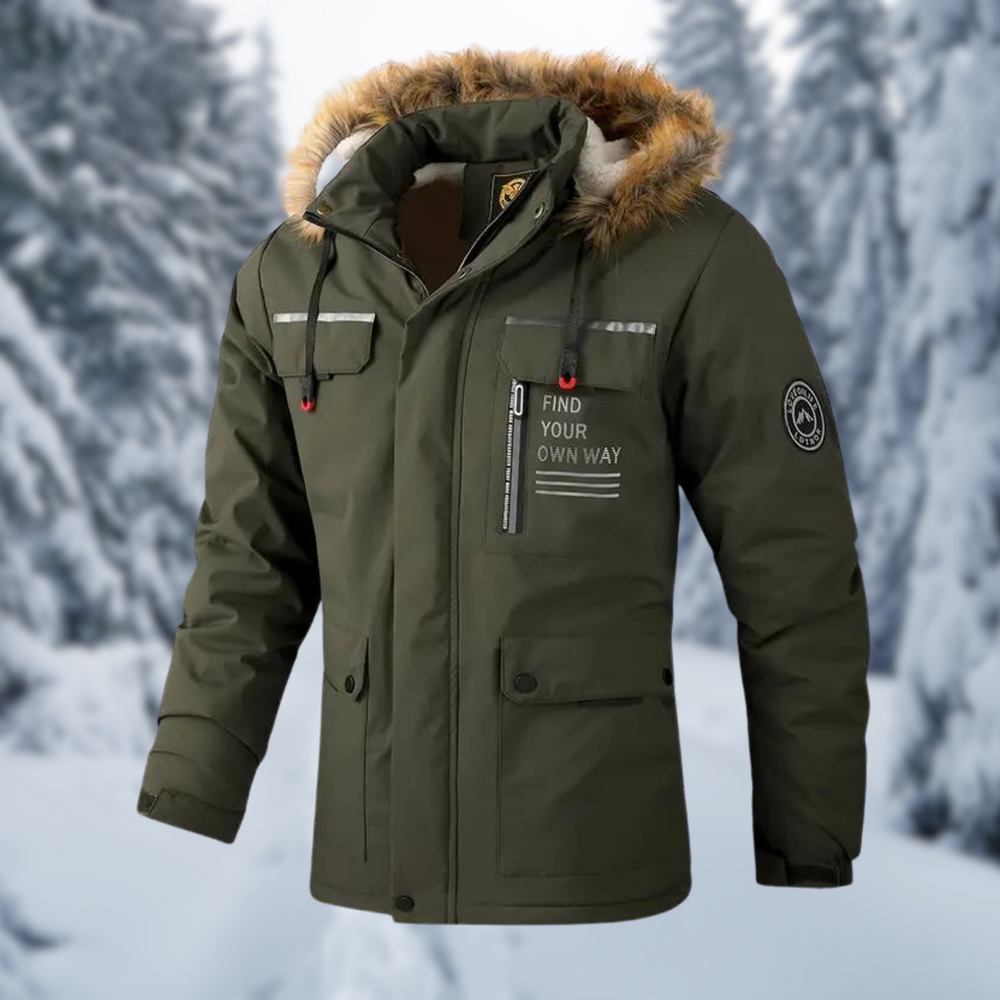 Men’s Faux-Fur Hooded Winter Parka – Warm Utility Jacket for Outdoor Cold-Weather Wear