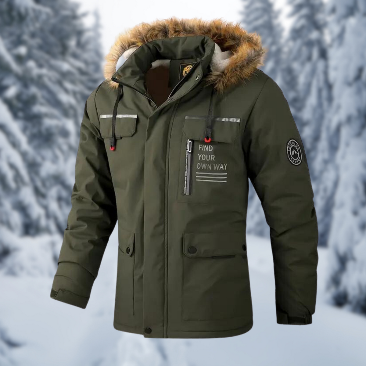 Men’s Faux-Fur Hooded Winter Parka – Warm Utility Jacket for Outdoor Cold-Weather Wear