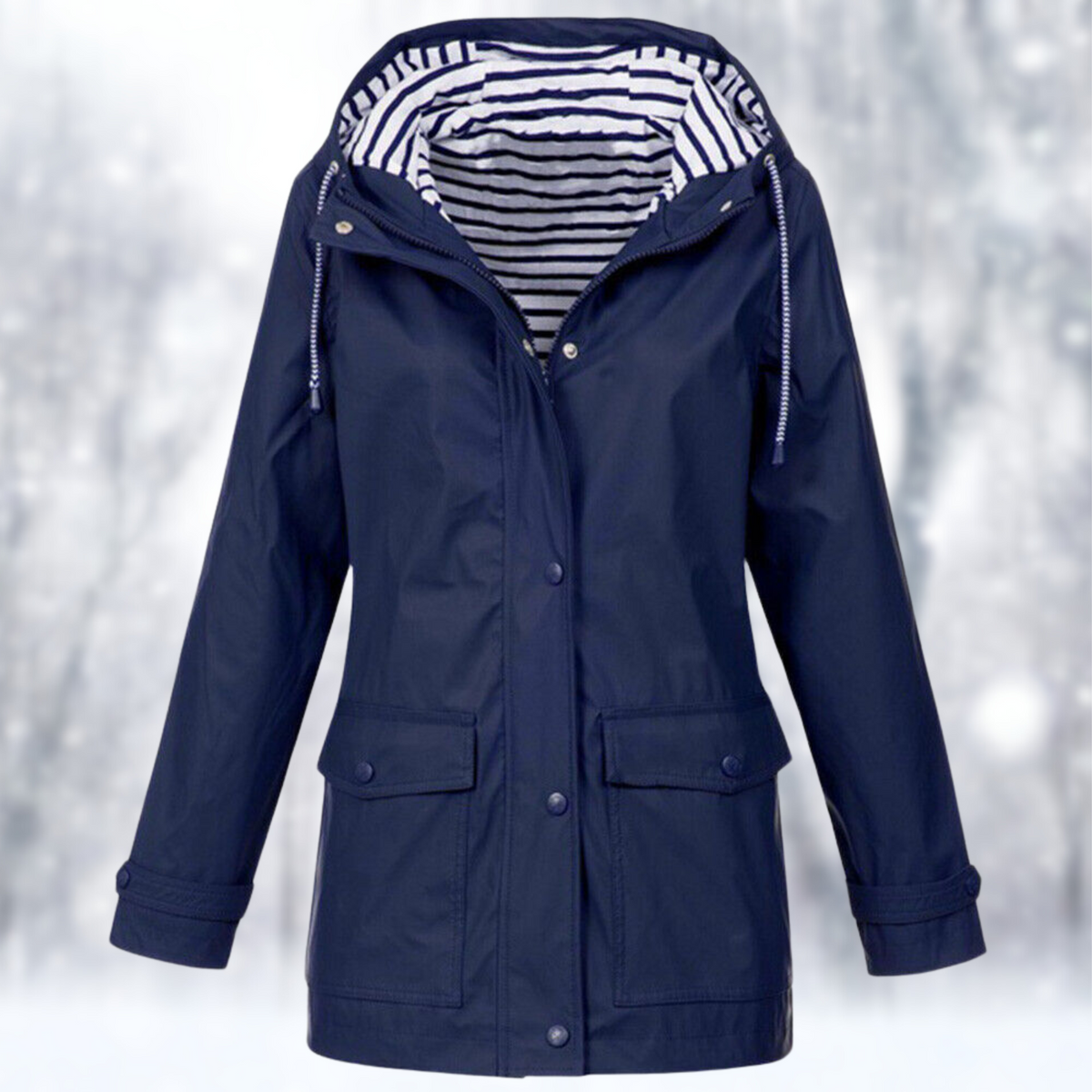 Women’s Raincoat – Drawcord Hood with Press-Stud Storm Placket