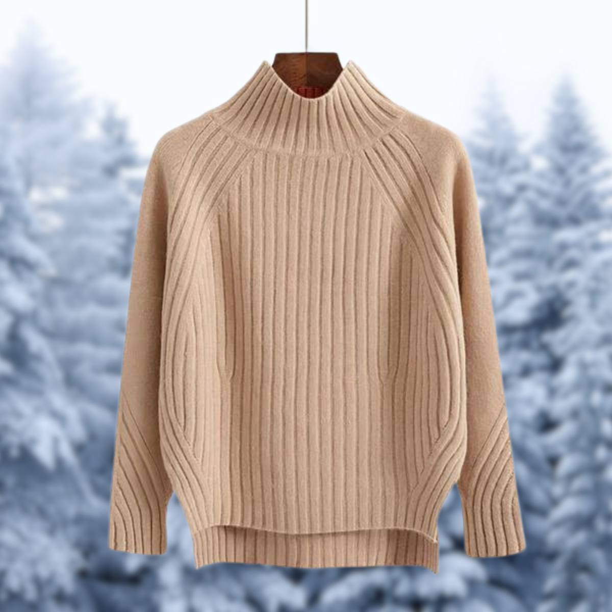 Women’s Ribbed High-Neck Knit Sweater – Relaxed Textured Winter Layer for Everyday Comfort