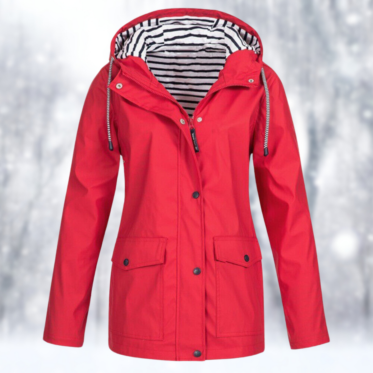 Women’s Raincoat – Drawcord Hood with Press-Stud Storm Placket