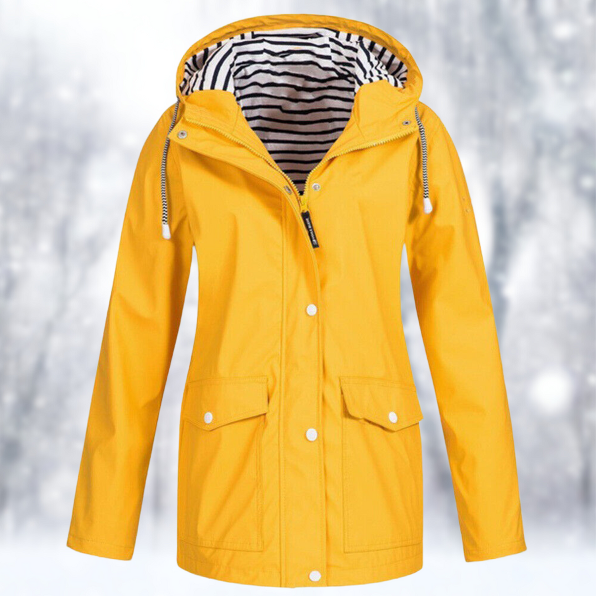 Women’s Raincoat – Drawcord Hood with Press-Stud Storm Placket