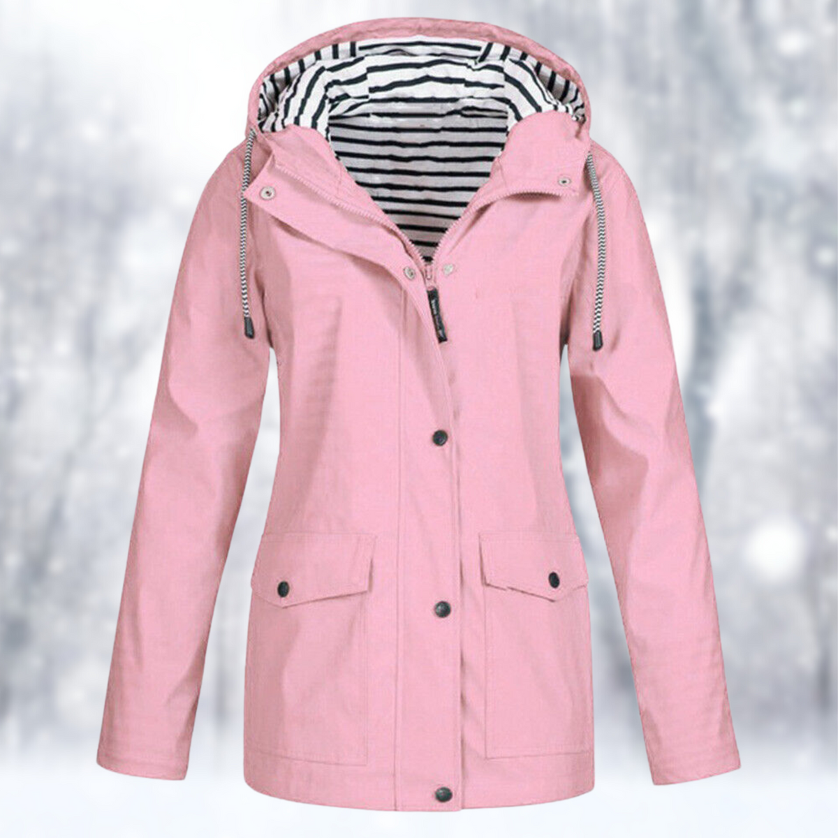 Women’s Raincoat – Drawcord Hood with Press-Stud Storm Placket