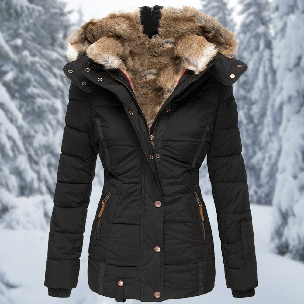 Women’s Faux-Fur Lined Hooded Winter Jacket – Warm Fitted Layer for Everyday Cold-Weather Wear