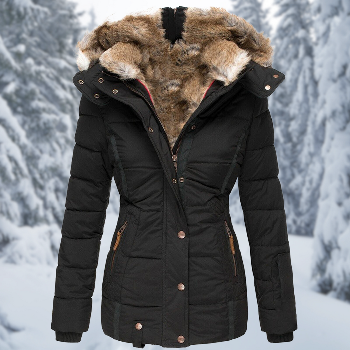 Women’s Faux-Fur Lined Hooded Winter Jacket – Warm Fitted Layer for Everyday Cold-Weather Wear